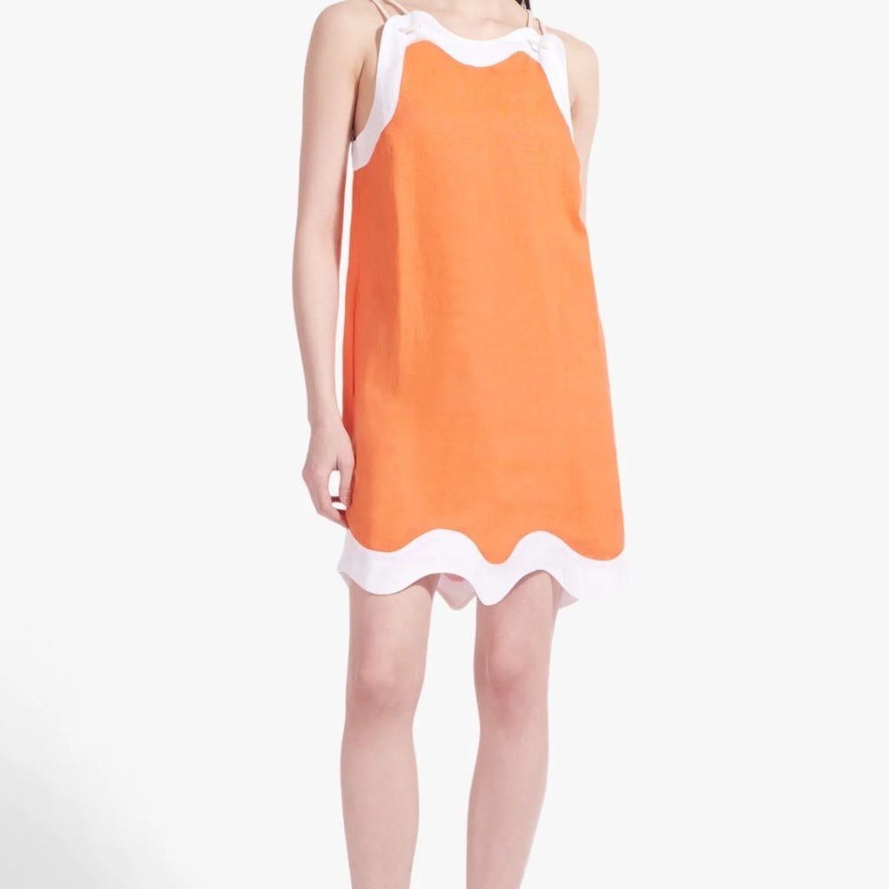 STAUD RENATA DRESS TANGERINE WHITE